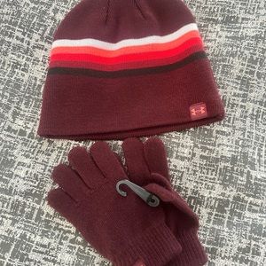 Young Youth Maroon Beanie and Mitten Set